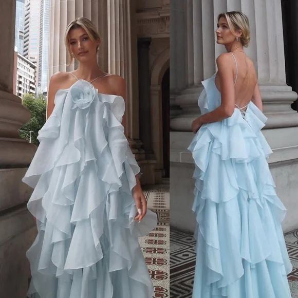 Aje Pandorea Layered Maxi Dress Silver Blue - Picture 2 of 16